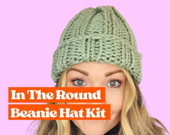 Ribbed Beanie Hat Knit Kit, learn to knit with this beginner friendly knitting kit, beanie hat knit kit, christmas gift, vegan friendly