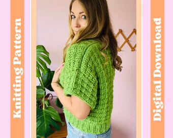 Knitting Pattern - The Roper Cardigan, Intermediate Knit, Cardigan Pattern, Waffle Stitch Cardigan, Intermediate friendly knitting pattern