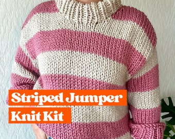 Knitting Kit | Stripe Jumper Knit Kit | Easy jumper knitting kit | Knit your own sweater | Beginner friendly | Vegan friendly knit kit