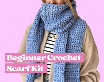 Gehaakte sjaal voor beginners, leer hakenset, maak je eigen gehaakte sjaalset, kerstcadeau voor crafter, haken voor beginners