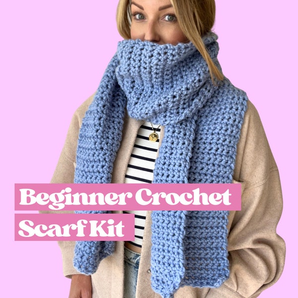 Beginner Crochet Scarf Kit, learn to crochet kit, create your own crochet scarf kit, Christmas gift for crafter, beginner crochet