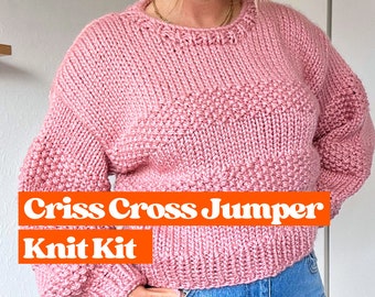 Chunky beginner friendly jumper knitting kit, knit your own sweater with our DIY knit kit, vegan friendly, includes how to knit guide