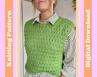 Textured Chunky Sweater Vest Knitting Pattern, Intermediate Level Knitting pattern, Digital Download, chunky vest knitting pattern