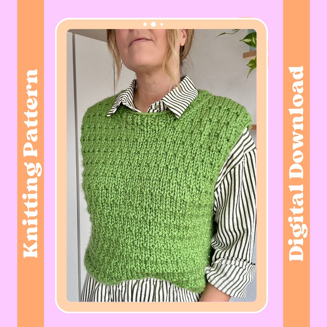 Handmade Sweater Vest, Hand Knit Sleeveless Sweater, Wool