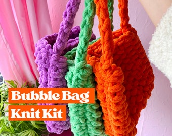 Bubble Bag Knit Kit, beginner knit kit, Y2K bag, knitted bag kit, vegan friendly knitting kit, learn to knit