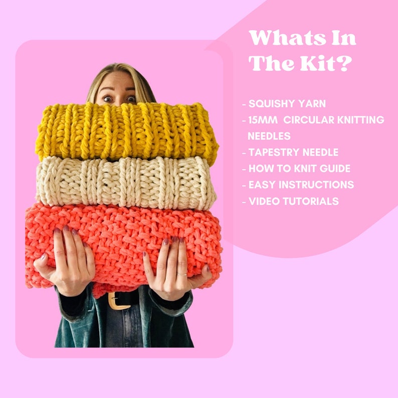 Make Your Own Snuggle blanket, Blanket knit kit, Beginner friendly blanket knitting kit, washable, vegan friendly, make a weighted blanket image 4