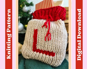 Knitting pattern - Chunky Santa Sack, digital pattern, confident beginner level, knit your own Santa Sack, Christmas knitting project