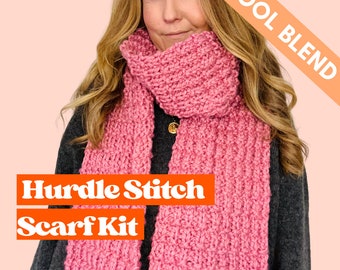 Wool Blend Knitting Kit - Hurdle Stitch Scarf Kit, beginner friendly knit kit, knit a hurdle stitch scarf knitting kit, Christmas gift