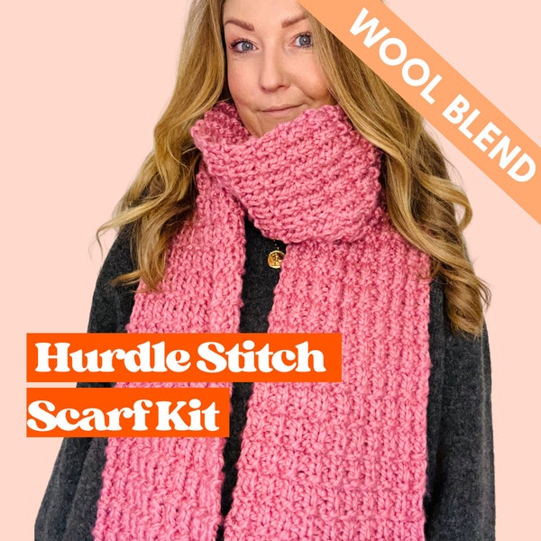 Wool Blend Knitting Kit - Hurdle Stitch Scarf Kit, beginner friendly knit kit, knit a hurdle stitch scarf knitting kit, Christmas gift