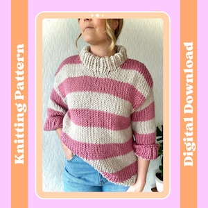 Stripe Jumper Digital Knitting Pattern, easy sweater knitting pattern, jumper for beginners, chunky sweater knitting pattern