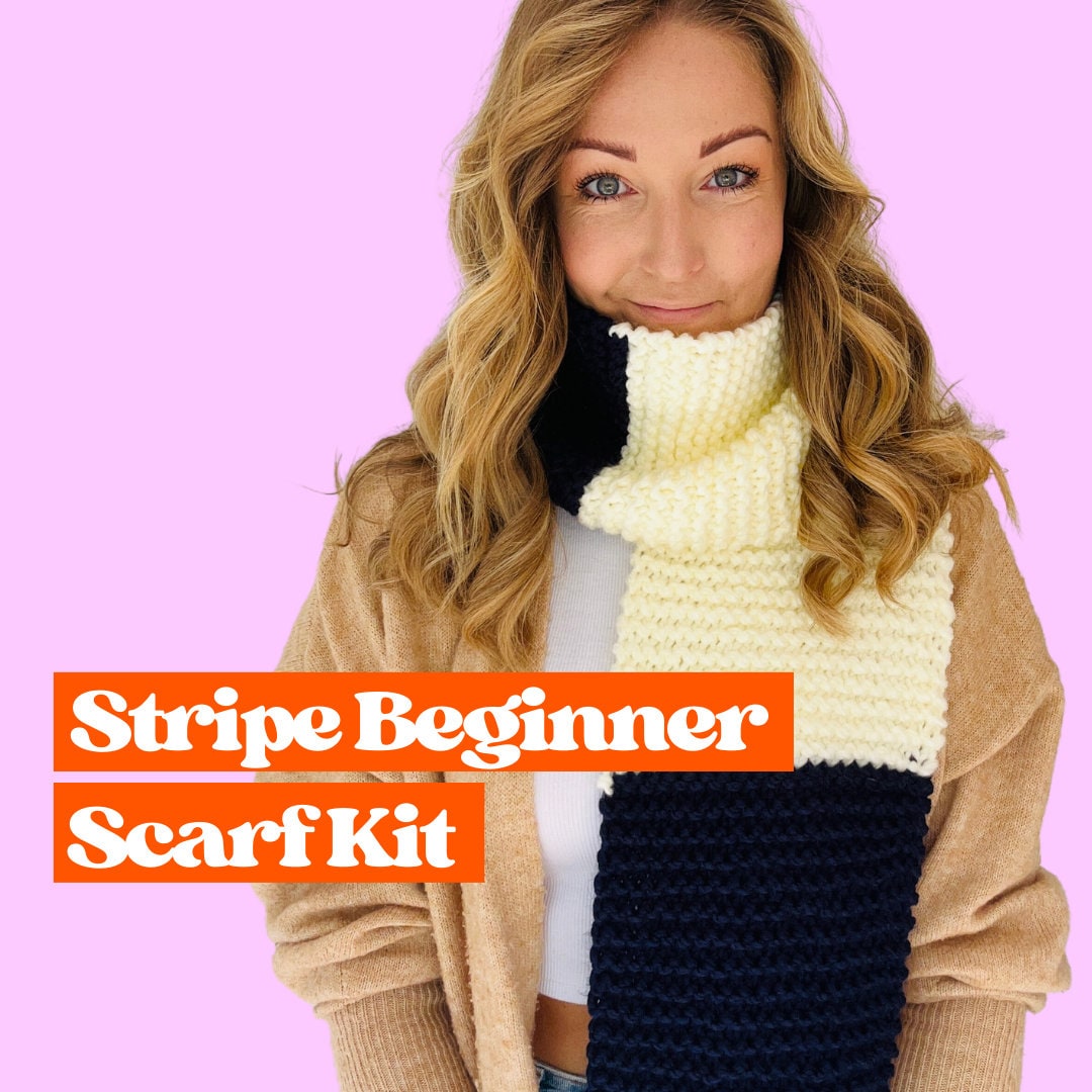 Beginner Stripe Scarf Kit, Learn to Knit Kit, Knit Your Own Scarf Kit ...