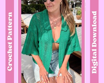 Crochet Shirt Pattern - Summer Beach Shirt | Summer Shirt Crochet Pattern | Digital Crochet Pattern | Confident Beginner Level