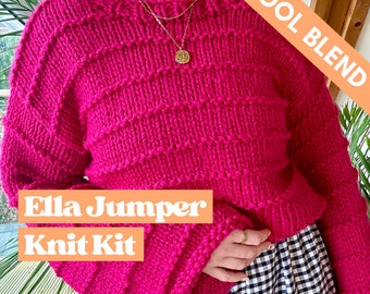 Wool Blend chunky Jumper Knitting Kit, intermediate level jumper knit kit, knit your own sweater, cropped sweater with flared sleeves