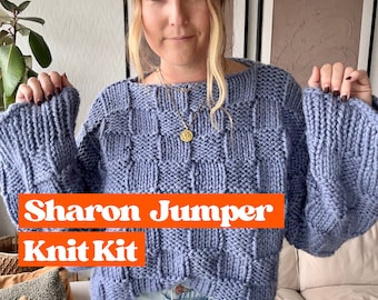 Knitting Kit - Chunky Textured Jumper, beginner friendly jumper kit, knit your own basket stitch sweater, easy chunky jumper knit kit