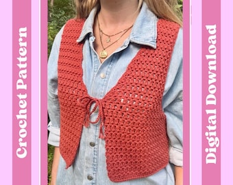 Häkelweste Muster - Mabel Tie Front Top Häkelmuster | Digitales PDF-Muster | Sicheres Anfängerniveau | Häkel Top Muster