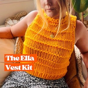 The Ella Vest Knitting Kit, komplettes DIY Strickkit, leicht fortgeschrittenes Strickkit, Pulloverwesten-Strickkit, einfaches Westenstrickkit