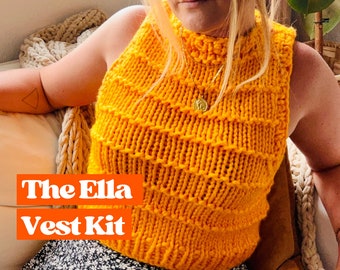 Kit de tricot gilet Ella, kit de tricot DIY complet, niveau intermédiaire, kit de tricot gilet pull, kit gilet facile à tricoter