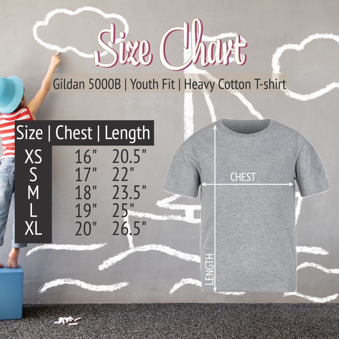 Gildan 5000B Youth Fit Size Chart, T-shirt Size Chart, Gildan 5000B ...