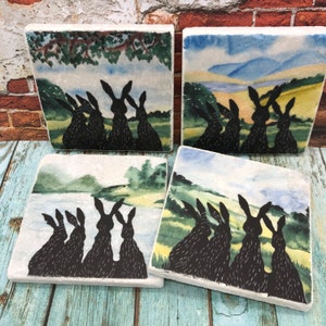 Paesaggio Watership Down Sottobicchieri in pietra naturale Lepri Conigli