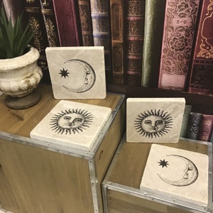 Vintage Sun & Moon Natural Stone Coasters