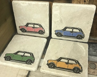 Classic Mini Cars Natural Stone Coasters