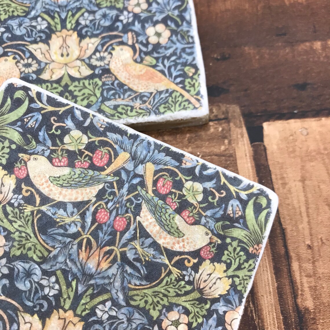William Morris Natural Stone Coasters Etsy