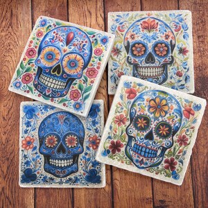 Antique style Skulls Natural Stone Coasters Delft tiles