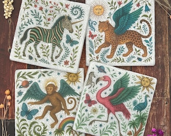 Flight of the Wild Marble Natural Stone Coasters