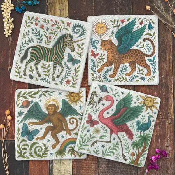Flight of the Wild Marble Natural Stone Coasters