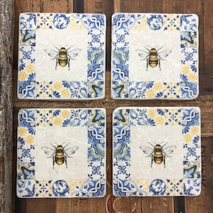 Posavasos de piedra natural de abeja azulejo portuguesa