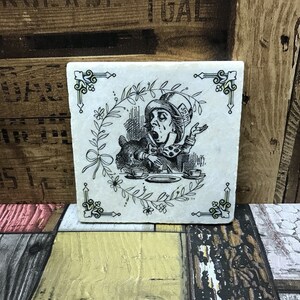 Alice in Wonderland Natural Stone Coasters Finish with a Gold Edging image 2