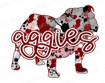 Sublimation Design, Digital Download PNG File.  Maroon, Gray, and Black Splatter Mascot Aggies Bulldogs design.