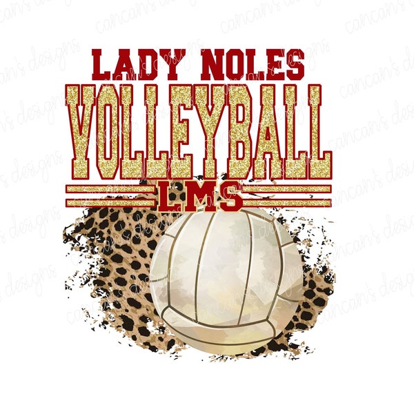 Sublimation Design, Digital Download PNG File.  Crimson and Gold SHS Mascot Lady Noles Volleyball design.