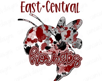 Sublimation Design, Digital Download PNG File.  Maroon and Grey splatter featuring East Central with Hornets mascot design.
