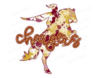 Sublimation Design, Digital Download PNG File.  Maroon and Gold Chargers Splatter School Spirit Mascot design.