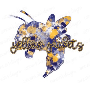 Sublimation Design, Digital Download PNG File.  Navy and Yellow splatter Yellow Jackets mascot design.