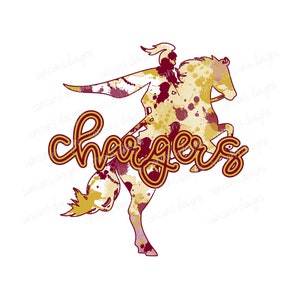Sublimation Design, Digital Download PNG File.  Maroon and Gold Chargers Splatter School Spirit Mascot design.