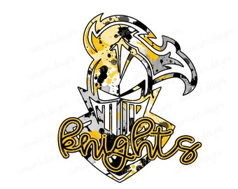 Sublimation Design, Digital Download PNG File.  Black, Gold, White, & Gray Knights Splatter design.