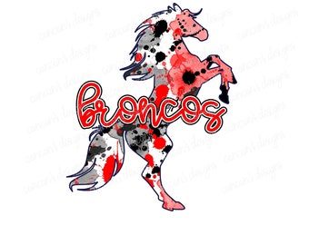 Sublimation Design, Digital Download PNG File.  Red, Black, and Whtie Splatter Spirit Mascot Broncos design.