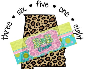Sublimation Design, Digital Download PNG File.  State of Alabama in Leopard Cheetah featuring Chatom, Alabama zip code 36518.