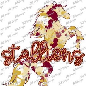 Sublimation Design, Digital Download PNG File.  Maroon and Gold Splatter Stallions design.