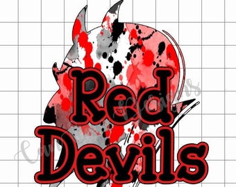 Sublimation Design, Digital Download PNG File.  Red, Black, and Gray Devils design.  Unisex font.