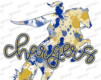 Sublimation Design, Digital Download PNG File.  Royal, White, and Gold Chargers Splatter design.