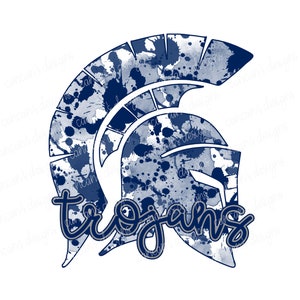 Sublimation Design, Digital Download PNG File.  Navy and Grey splatter featuring Trojans school spirit mascot design.