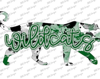 Sublimation Design, Digital Download PNG File.  Green, Black, and Gray Splatter Wildcats design.