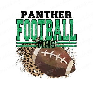 Sublimation Design, Digital Download PNG File.  Green and Black Football Splash Leopard Design featuring Mascot Panthers.