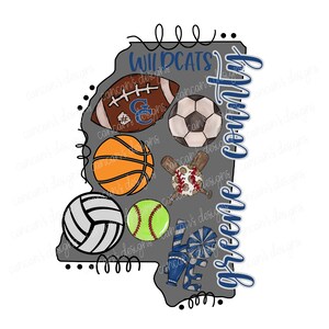 Sublimation Design, Digital Download PNG File.  State of Mississippi all school sports Leakesville Wildcats Greene County MS zip code 39541.