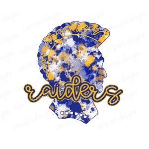 Sublimation Design, Digital Download PNG File.  Blue and Yellow Gold Mascot Raiders Splatter design.