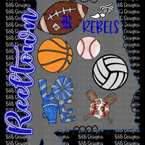 Sublimation Design, Digital Download PNG File.  State of Alabama featuring school sports Reeltown, AL Rebels.
