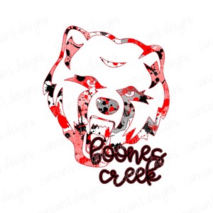 Sublimation Design, Digital Download PNG File.  Red and Black splatter Boones Bears School Spirit mascot design.
